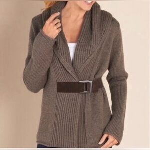 Soft Surroundings Sweater Womens Belted Wool Blend Shawl Collar Cardigan Size S